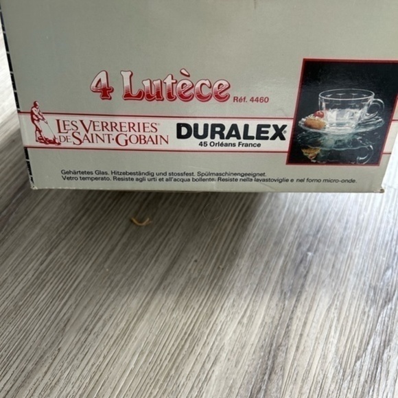 Vintage retro 1970’s DURALEX  glass cups and saucers. 4 sets in box. France. - Picture 2 of 5
